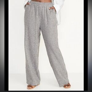 Old Navy High-Waisted Striped Linen-Blend Wide-Leg Pants size medium baggy loose